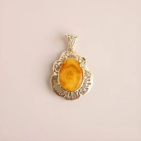 Butterscotch Amber Pendant in Sterling Silver (Pendant Only) - Picture 2 of 6